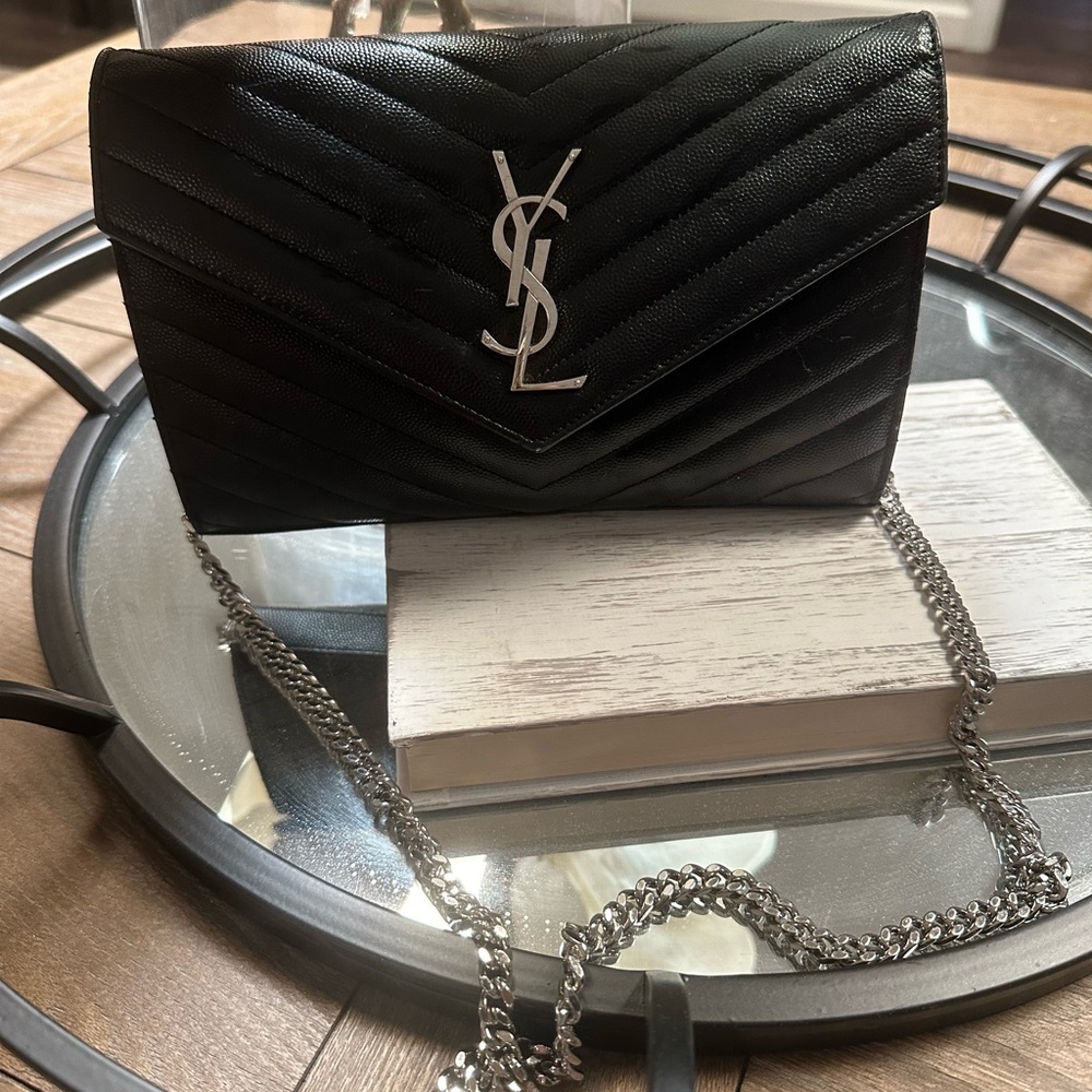 YSL black and silver chain crossbody